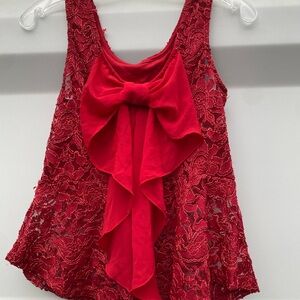 Red Lace Tank Top with Bow
